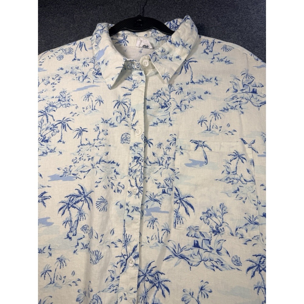 Cotton:On Men's Size 10 US Blue Tropical Palm Print Linen‎ Blend Short Sleeve